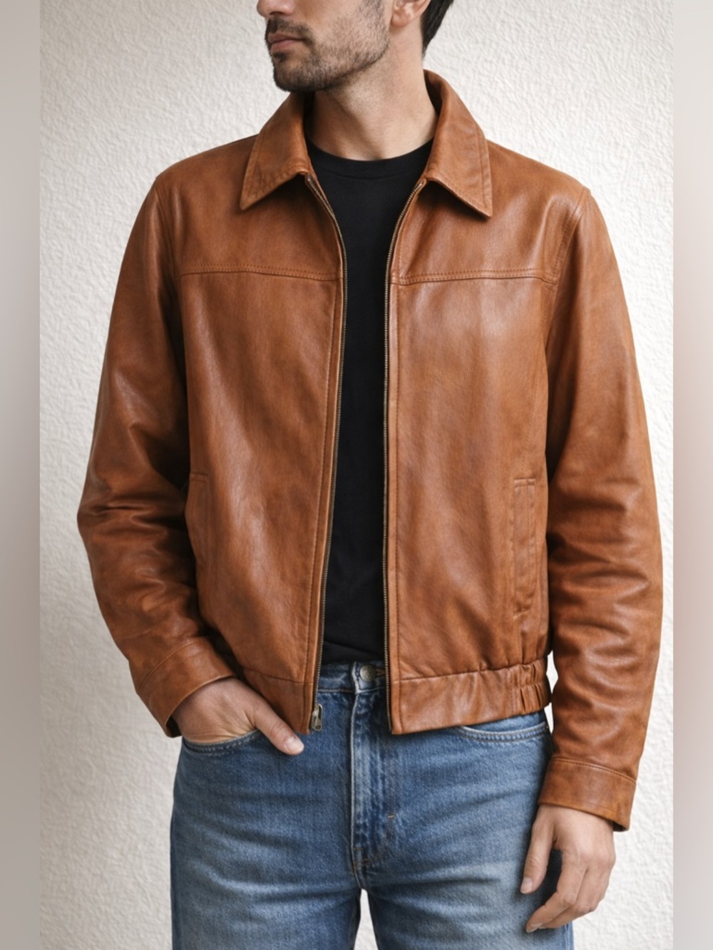 Italian Vera Pelle Leather Jacket • Cognac Brown • Made in Italy XL/58
